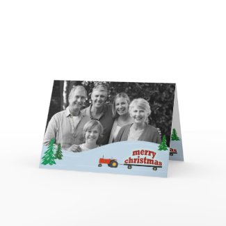Red Tractor Photo Christmas Card card