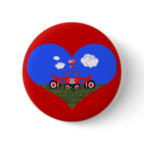 Red Tractor Valentine's Day Pinback Button