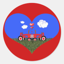 Red Tractor Valentine's Day Round Stickers