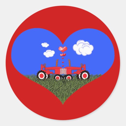 red_tractor_valentines_day_round_sticker