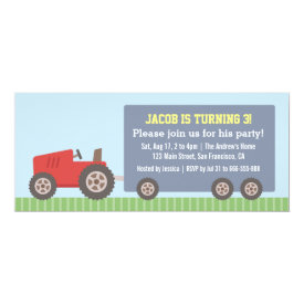 Red Tractor Vehicle Birthday Party Invitations