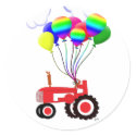 Red Tractor with Balloons Envelope Seal Sticker sticker