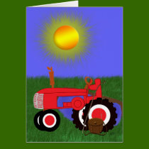 Red Tractor with Fishing Pole by Pond Card by KirstenEdwards Red Tractor with Fishing Pole by Pond Card