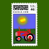 Red Tractor with Fishing Pole by Pond Postage postage by KirstenEdwards Red Tractor with Fishing Pole by Pond Postage postage