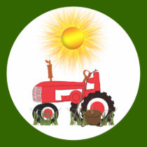 Red Tractor with Fishing Pole Sticker by KirstenEdwards Red Tractor with Fishing Pole Sticker