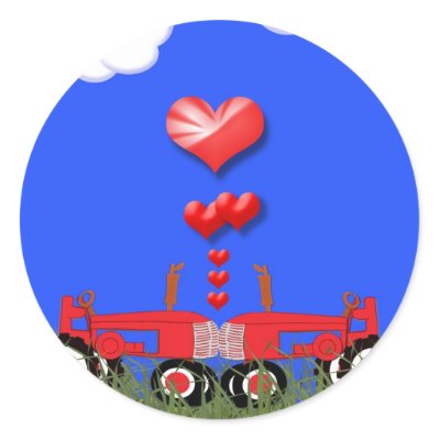 Red Tractor with Hearts Envelope Seal Sticker