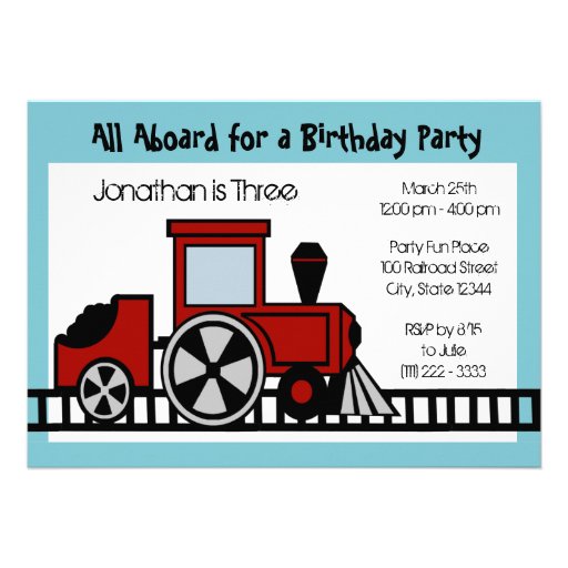 Red Train Engine Birthday Party Invites