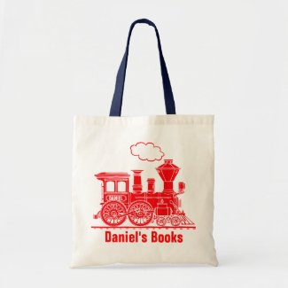 Red train kids named id library tote bag