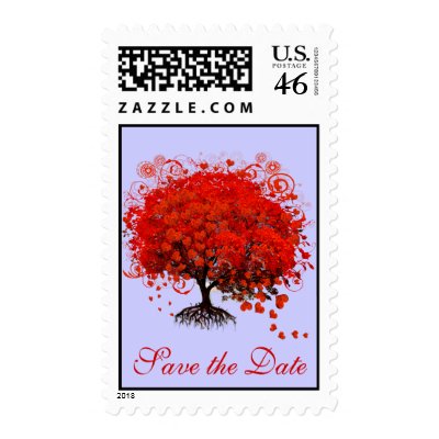 Red Tree Wedding change to any color Postage Stamps
