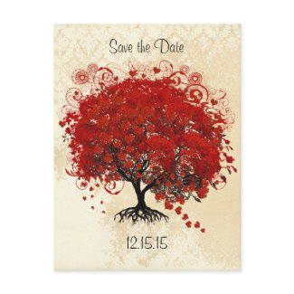 Red Tree Wedding Save The Date postcard