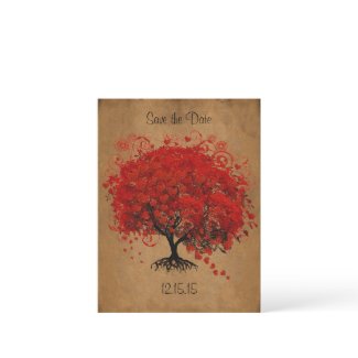 Red Tree Wedding Save The Date postcard