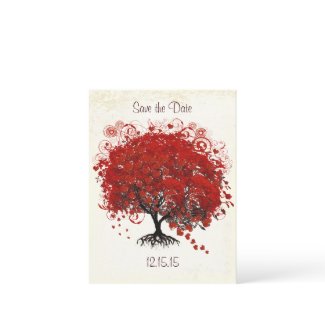 Red Tree Wedding Save The Date postcard