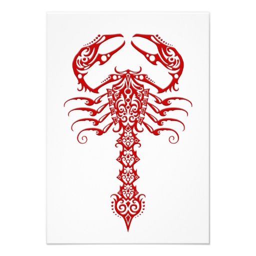 Red Tribal Scorpion on White Personalized Invites