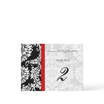 Red Trim Black Damask Table Number Cards Post Card