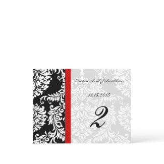 Red Trim Black Damask Table Number Cards postcard