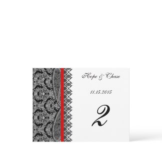 Red TrimBlack Damask Table Number Cards postcard