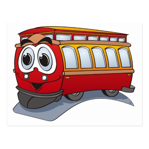 Red Trolley Cartoon Postcard | Zazzle