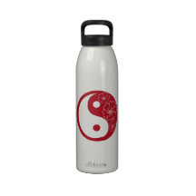 Red Tropical Flowers Yin Yang Water Bottle