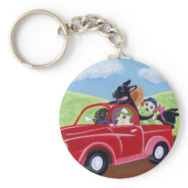 Red Truck and Labradors Key Chain