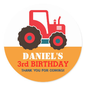 Red Truck Cartoon Kids Birthday Party Sticker