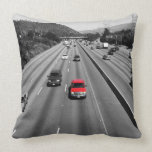Red Truck On The Freeway Throw Pillow