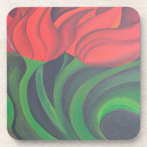 Red Tulip Diptych Drink Coaster