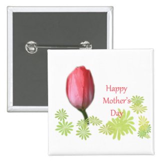 red tulip flower, happy mother's day buttons
