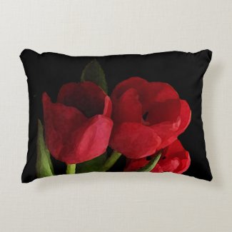 Red Tulip Flowers Accent Pillow