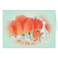 red tulip flowers in light blue thank you cards