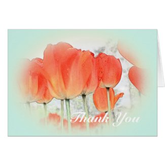 red tulip flowers in light blue thank you cards