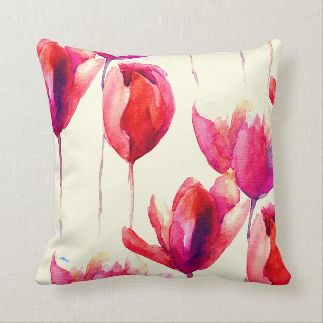 Red Tulip Flowers Watercolor Pillows