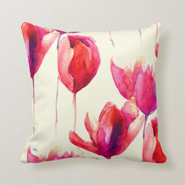 Red Tulip Flowers Watercolor Pillows-0