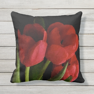 Red Tulip Garden Flowers Outdoor Pillow