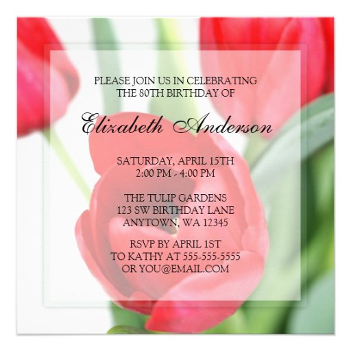 Red Tulips 80th Birthday Party Custom Invitation (front side)