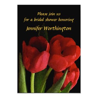 Red Tulips Bridal Shower 5x7 Paper Invitation Card