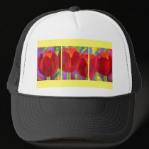 Red Tulips Flowers Art Painting - Multi hats