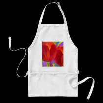 Red Tulips Flowers Painting Art - Multi aprons