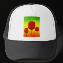 Red Tulips Flowers Painting Art - Multi hats