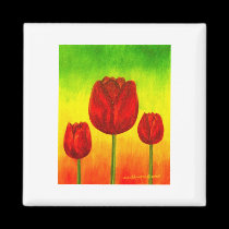 Red Tulips Flowers Painting Art - Multi magnets
