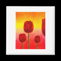 Red Tulips Flowers Painting Art - Multi magnets
