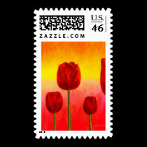 Red Tulips Flowers Painting Art - Multi stamps