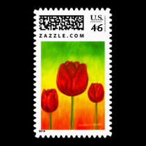 Red Tulips Flowers Painting Art - Multi stamps