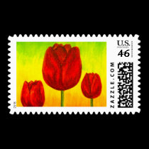 Red Tulips Flowers Painting Art - Multi stamps