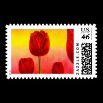 Red Tulips Flowers Painting Art - Multi stamps