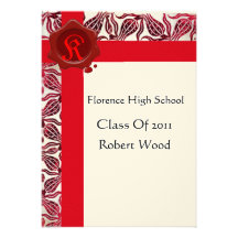RED TULIPS GRADUATION PARTY Wax Seal  Monogram Invitation