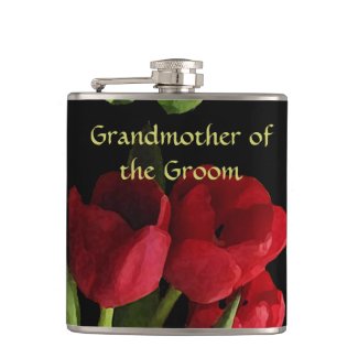 Red Tulips Grandmother of the Groom Wedding Flask