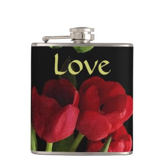Red Tulips Love Wedding Flask