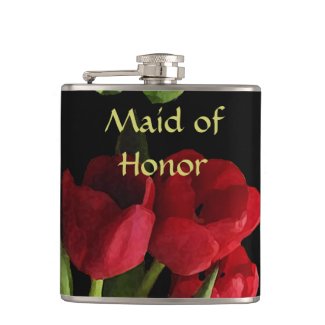 Red Tulips Maid of Honor Wedding Flask