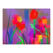 Red Tulips on Purple Lavender Flower Poster