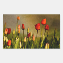 Red Tulips Under Spring Rain Rectangle Sticker